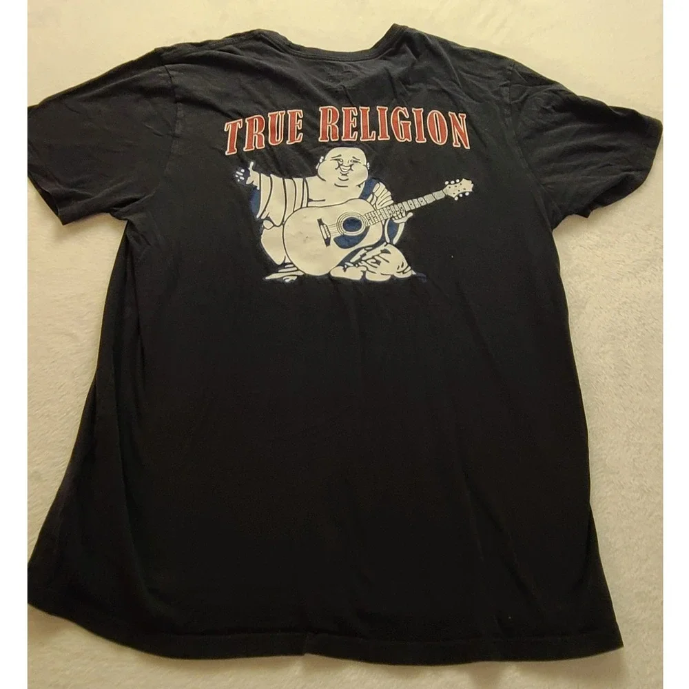 True Religion Men's World Tour Buddha Guitar Graphic T-Shirt‎ Black Large Casual